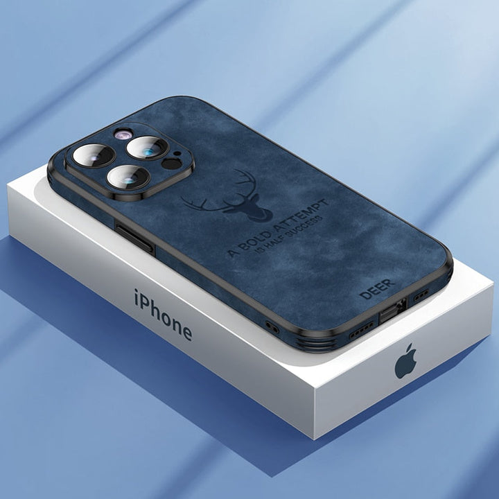 Hoogwaardig suède iPhone hoesje, schokbestendig, groen, met camerabescherming, luxe design, compatibel met iPhone 12-15