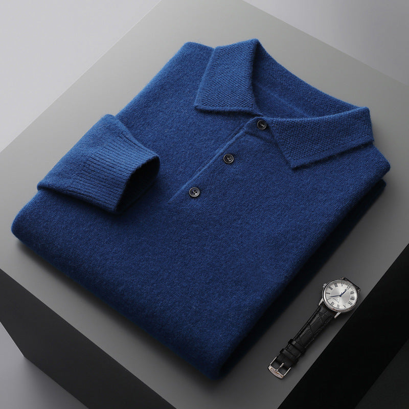 Hoogwaardig langarm kasjmier poloshirt, luxe, elegant, beige, ideaal voor koudere dagen, stijlvol en comfortabel.