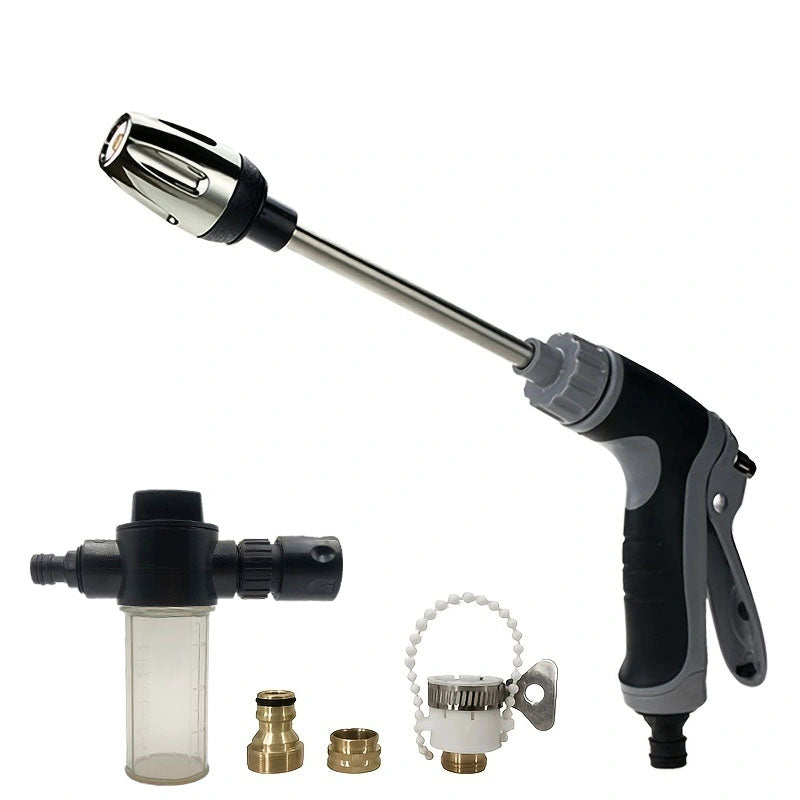 Krachtig hogedruk waterpistool voor autoreiniging, verwijdert moeiteloos vuil en modder van voertuigen.