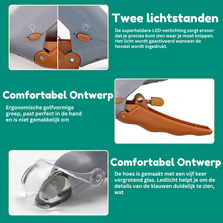 Hondennagelknipper met snelle sensoren, ergonomisch, roestvrijstalen bladen, veilig, pijnloos, comfortabele grip.