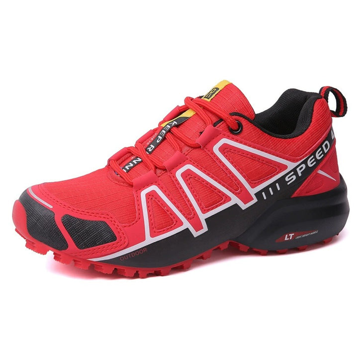 Ergonomische trekking- en wandelschoenen voor dames, bruin met antislipzool en ademend materiaal.