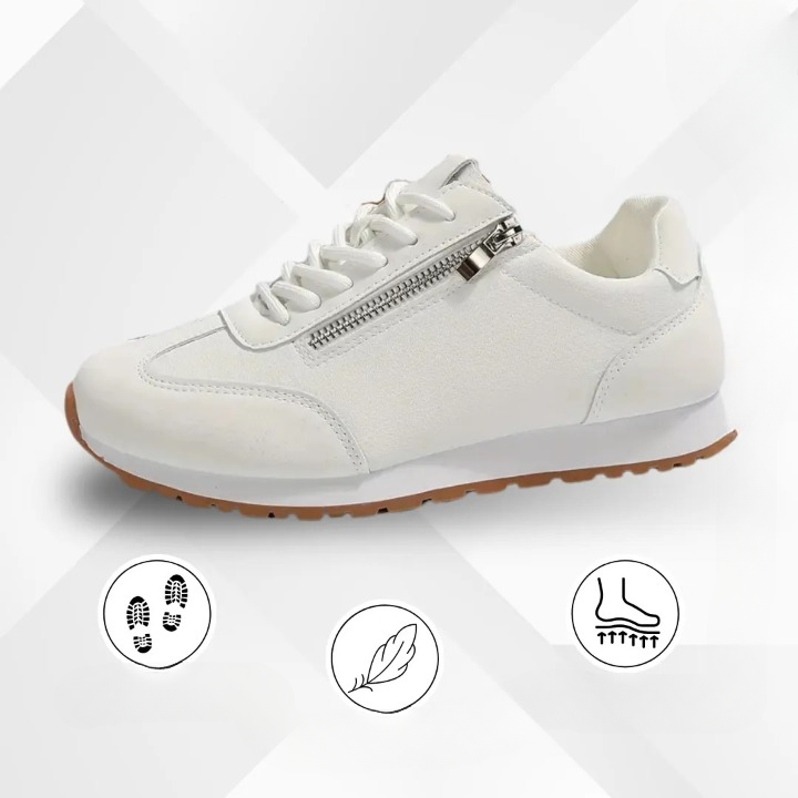 Ergonomische dames schoenen OrthoCareX, grijs hoofdafbeelding, ademend materiaal, antislipzool, brede neus voor comfort.
