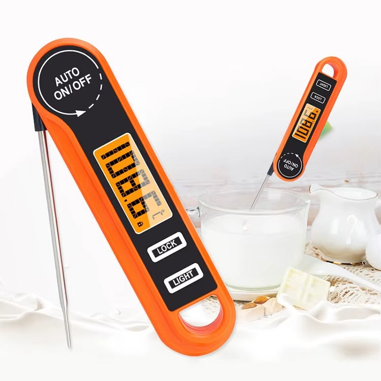 Digitaal keukenthermometerdisplay met oranje accenten