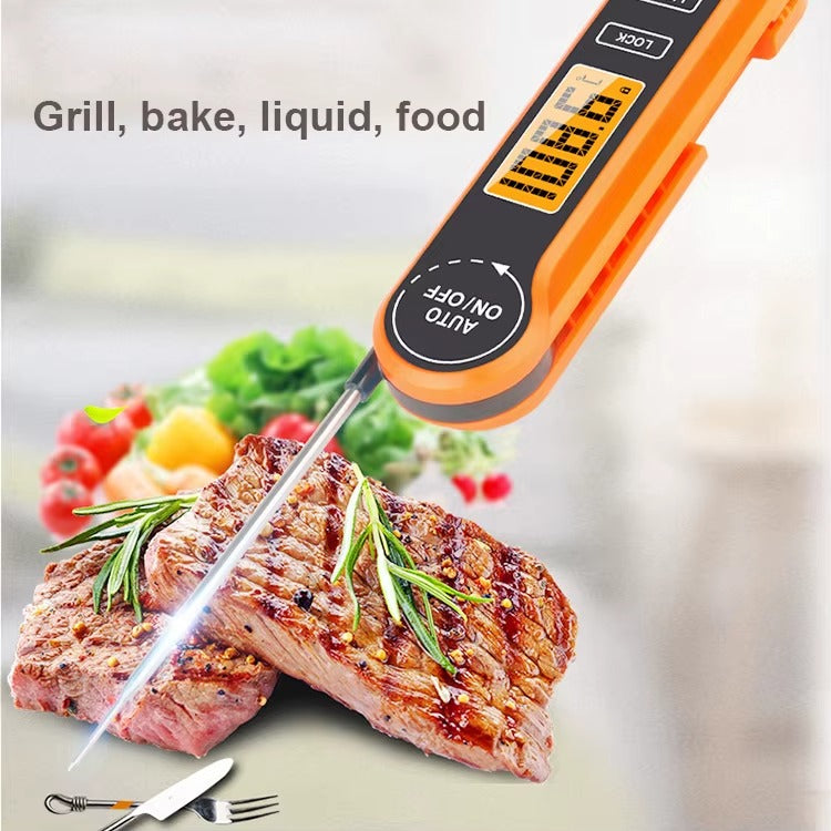 Keukenthermometer met metalen sonde die uitklapt