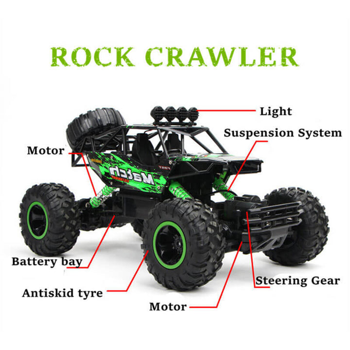 Indrukwekkende 4x4 RC monstertruck in offroadrit, robuust ontwerp, geschikt voor elk terrein, ideaal voor offroad-avonturen.
