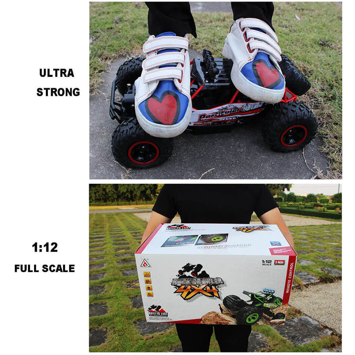 Indrukwekkende 4x4 RC monstertruck in offroadrit, robuust ontwerp, geschikt voor elk terrein, ideaal voor offroad-avonturen.