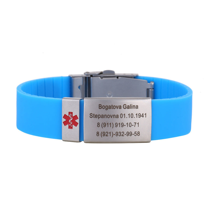 Persoonlijke medische armband met gravure, instelbaar en comfortabel voor mannen en vrouwen, ideaal als cadeau.