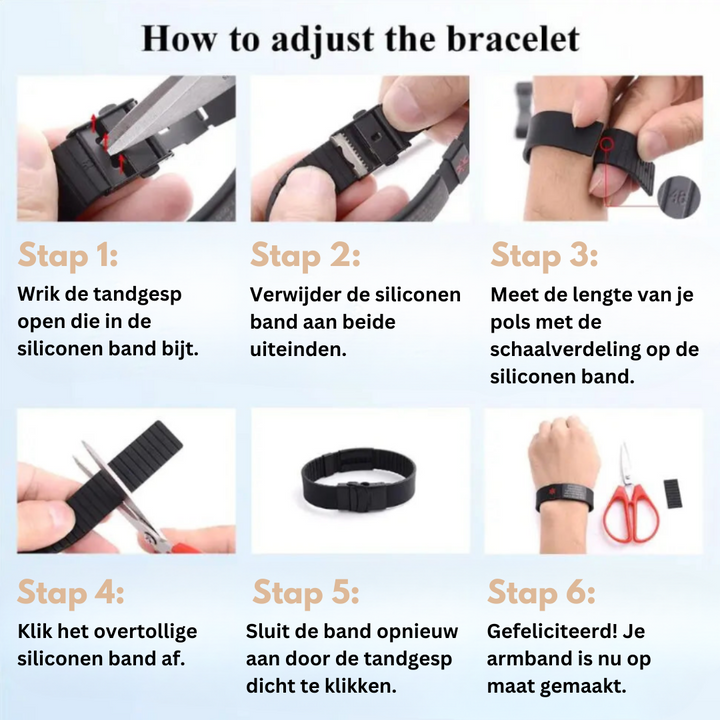 Veiligheidsarmband gedragen om de pols, discreet en stijlvol, met duidelijke medische alert ID gravure.