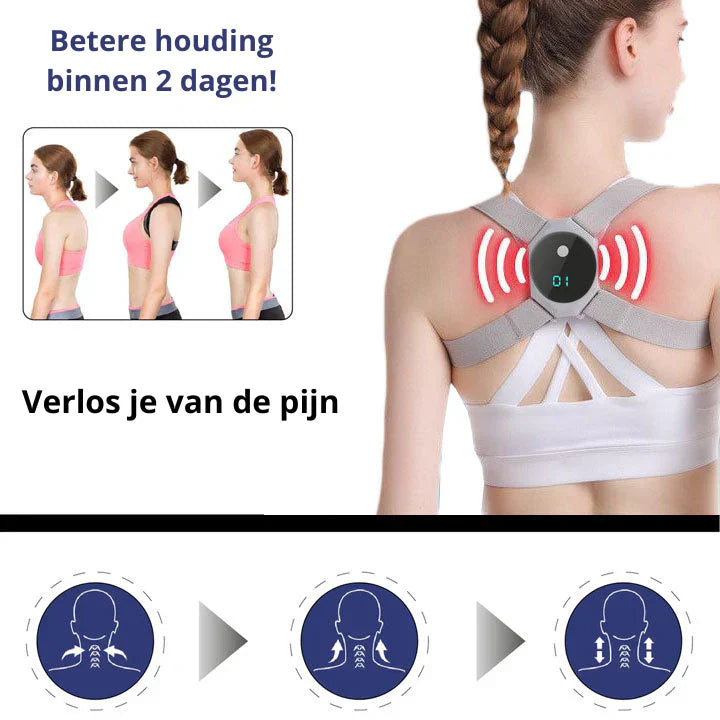 Intelligente EMS-houdingscorrector onder kleding, lichtgewicht, flexibele banden, discreet en comfortabel voor een betere houding