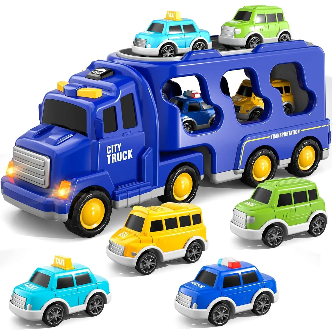 Kinderen spelen met interactieve GlowRider vrachtwagen, ideaal voor fantasierijk rollenspel.