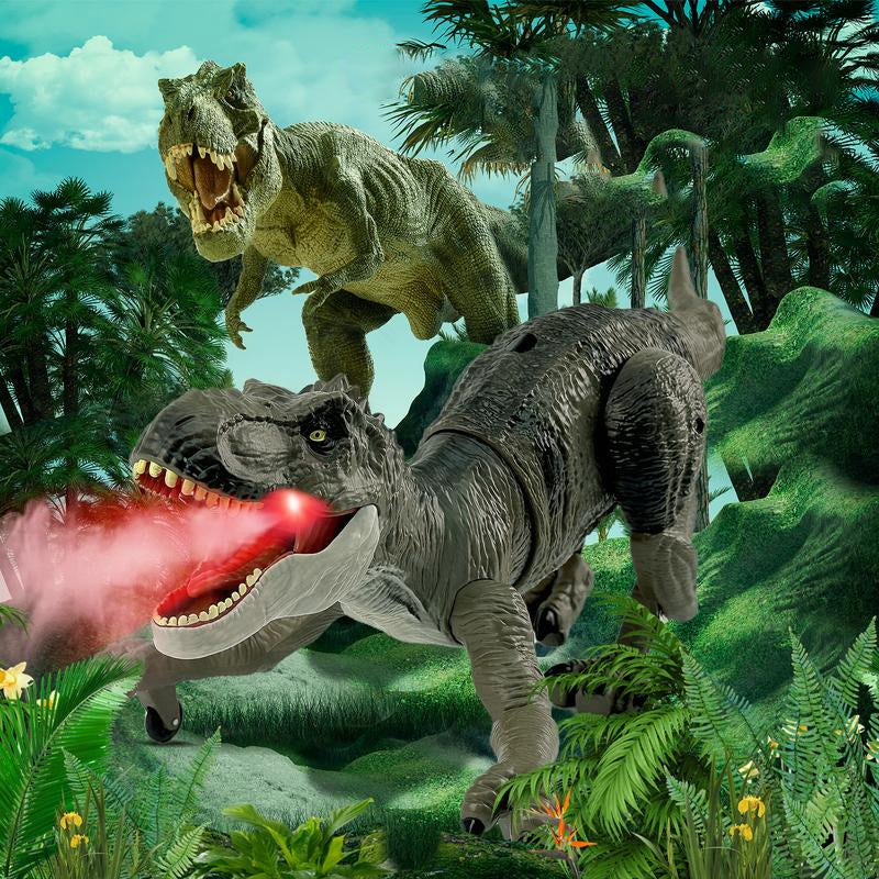 Interactieve RoboRex Dinosaurus met LED's en nevelspray aan de zijkant, op afstand bestuurbaar speelgoed voor levensechte speelmomenten.