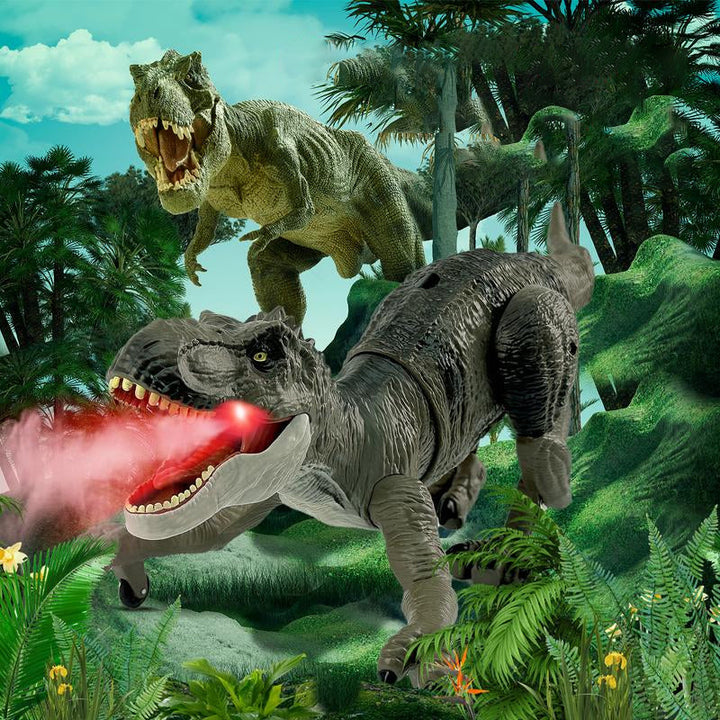 Interactieve RoboRex Dinosaurus met LED's en nevelspray aan de zijkant, op afstand bestuurbaar speelgoed voor levensechte speelmomenten.