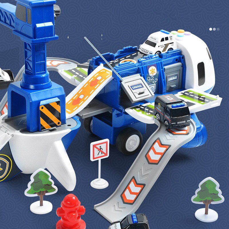 Interactieve speelgoedset met groot vliegtuig, 6 mini-auto's, verkeersmat; muziek- en lichteffecten voor kinderen.