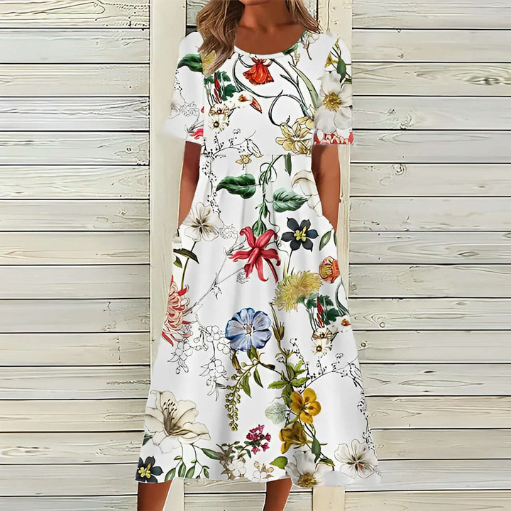 Dames elegant wit jurk met bloemenprint