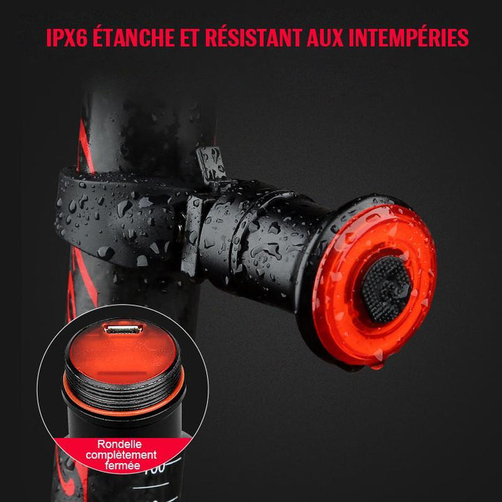 IPX-6 waterdicht fietsachterlicht met remlicht, gemaakt van aluminium, compact en energiezuinig, voor verhoogde veiligheid.