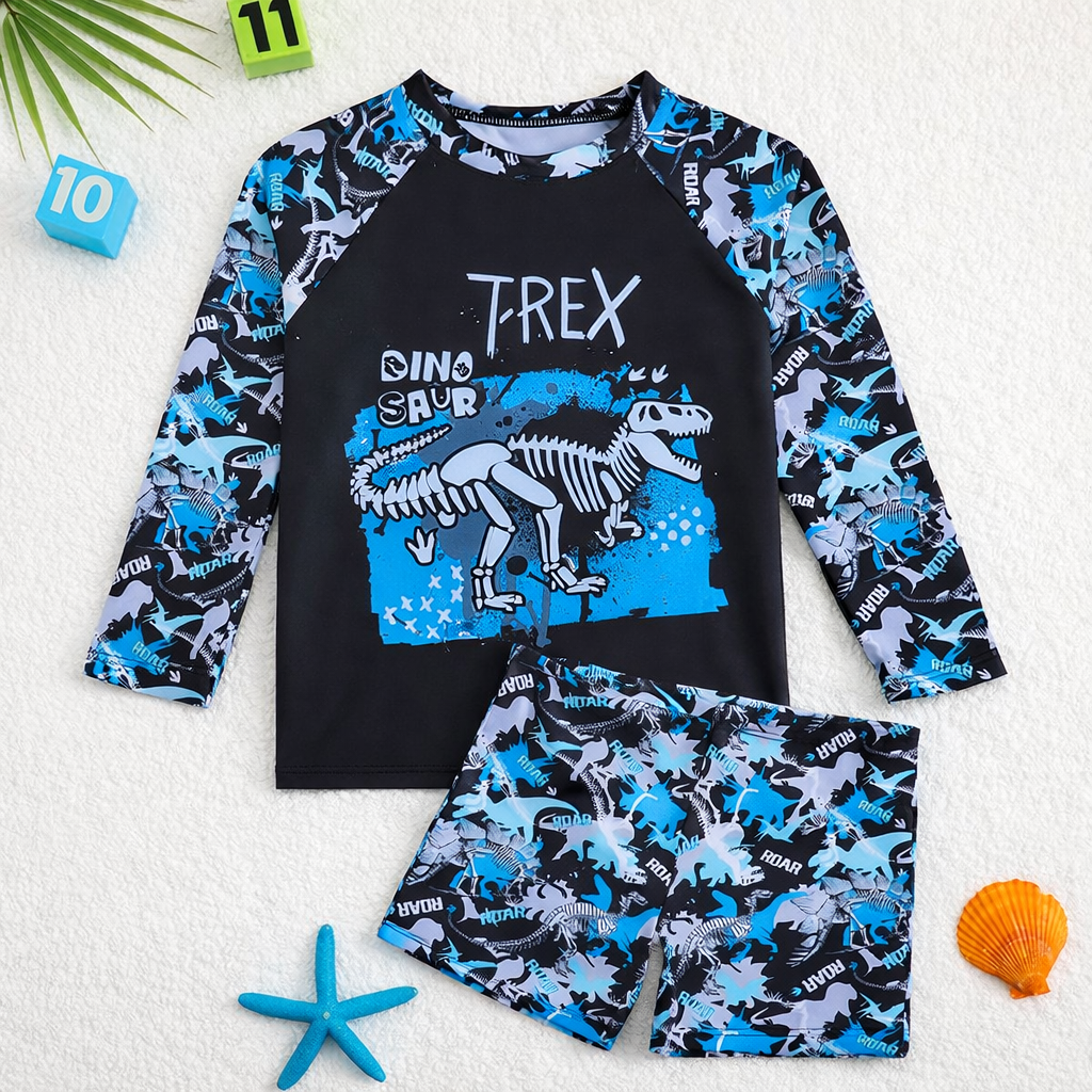 Zomerse jongens zwemshorts met bijpassende rash guard voor zorgeloze waterpret.