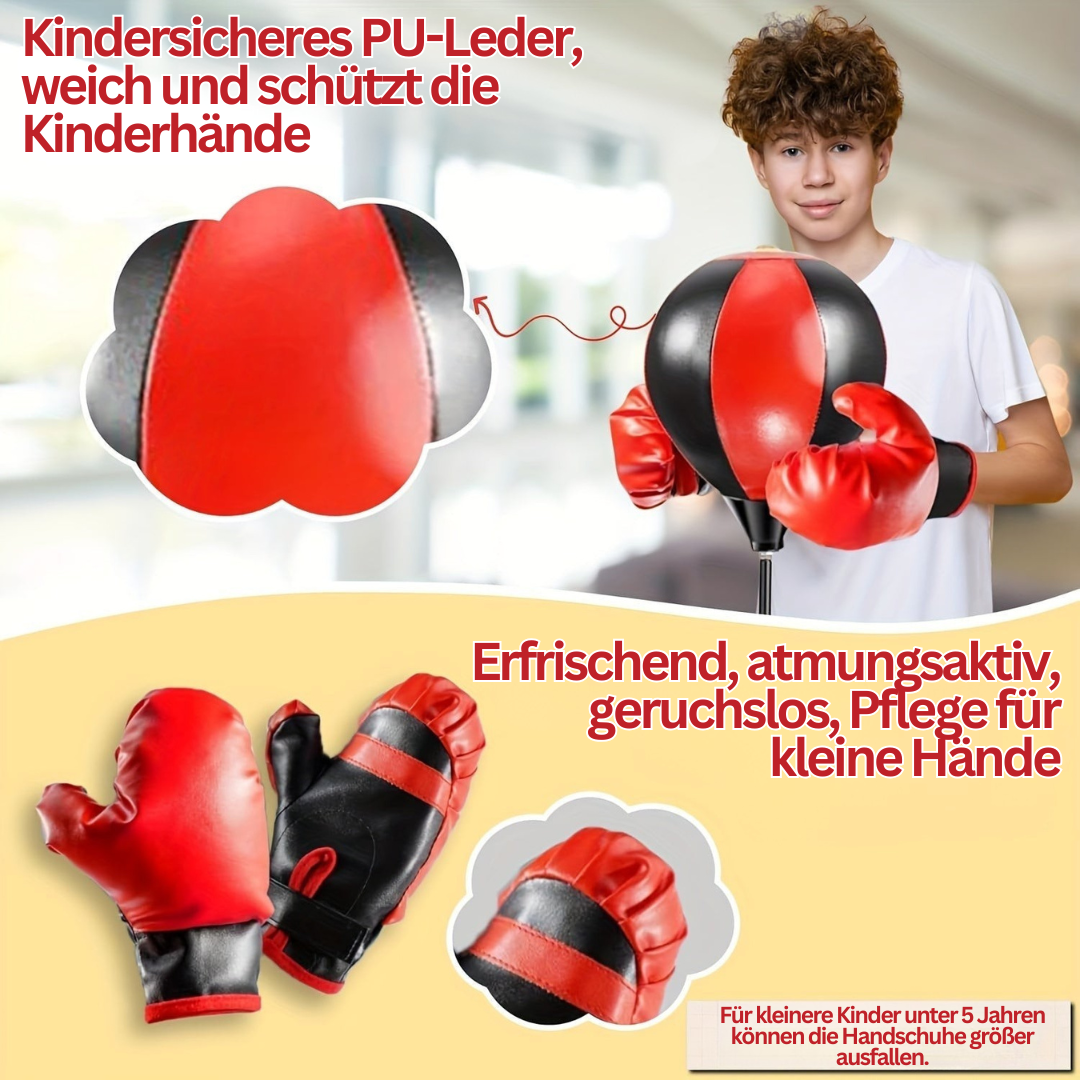 Junior bokszak set met verstelbare standaard, rode handschoenen, ideaal voor bokstraining, kracht- en coördinatieverbetering