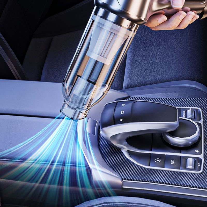 Draadloze, compacte autostofzuiger met sterke zuigkracht, ideale reinigingsoplossing, licht en draagbaar, in zilver.
