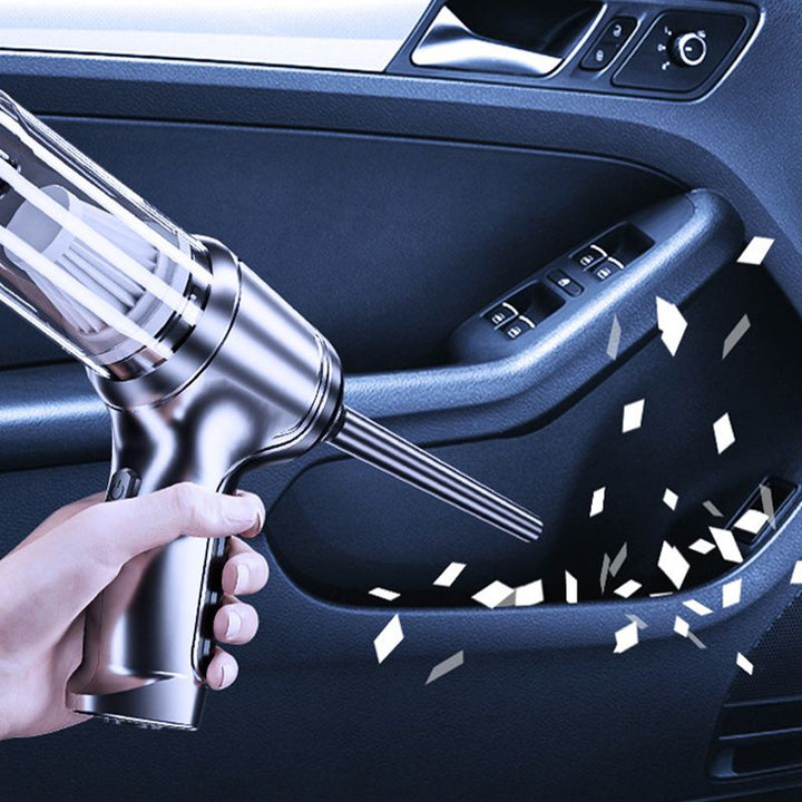 Draadloze, compacte autostofzuiger met sterke zuigkracht, ideale reinigingsoplossing, licht en draagbaar, in zilver.