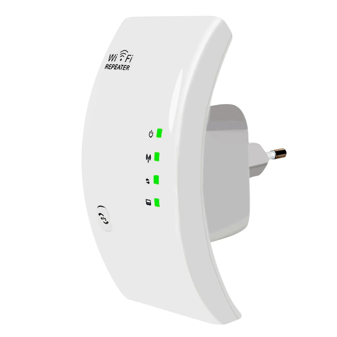 Draadloze WiFi-versterker met compact ontwerp voor stabiele internetverbinding door het hele huis, tot 300 Mbps snelheid.
