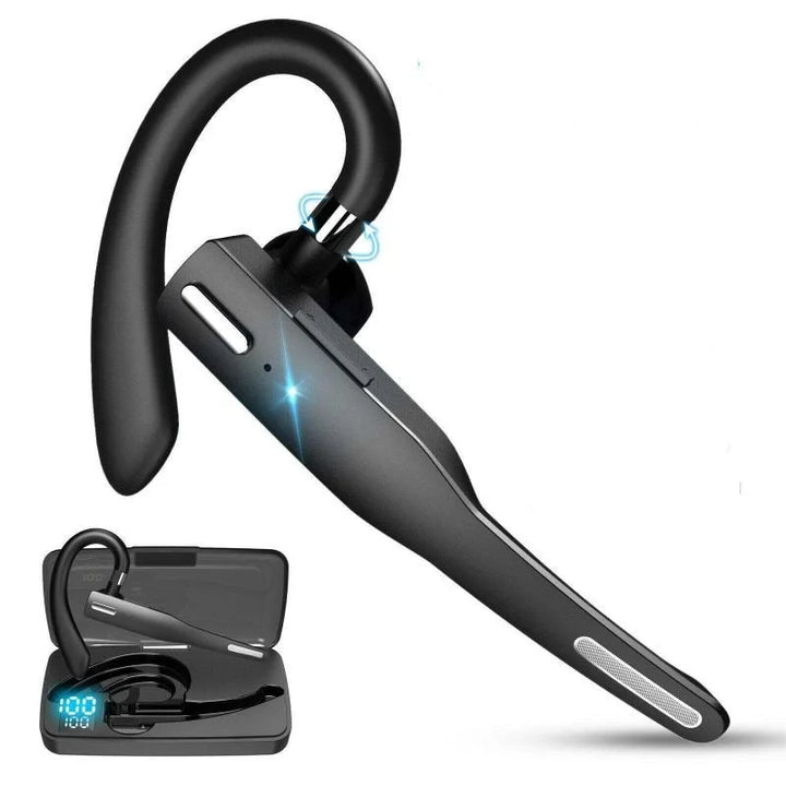 Draadloze Bluetooth-headset met flexibele oorbeugels, Dual-microfoon voor heldere gesprekken en ergonomisch ontwerp.