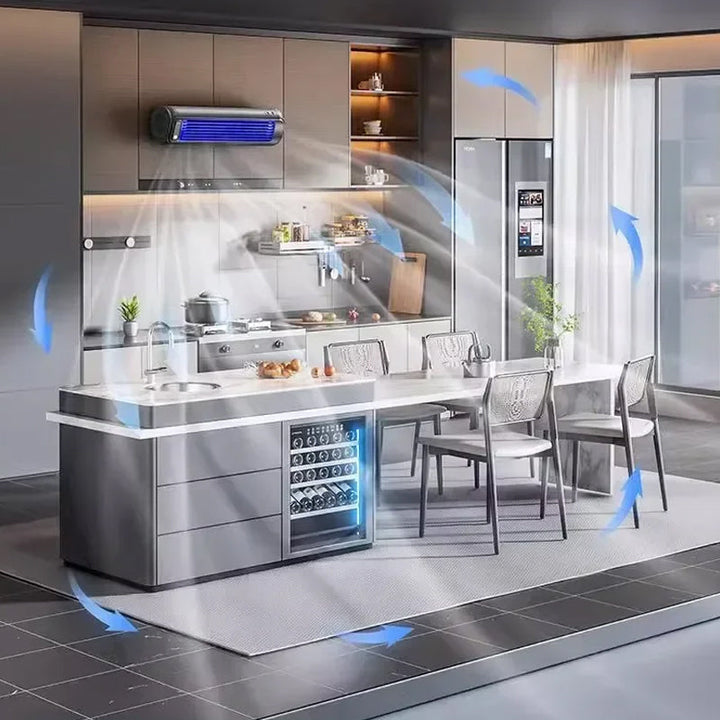 Draadloze compacte mobiele airconditioner, draagbaar, wit, ideaal voor verkoeling onderweg, efficiënt voor kleine ruimtes, lange batterijduur.