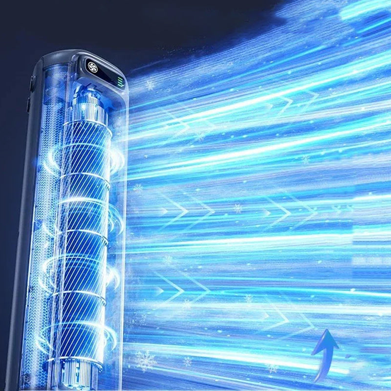 Draadloze compacte mobiele airconditioner, draagbaar, wit, ideaal voor verkoeling onderweg, efficiënt voor kleine ruimtes, lange batterijduur.