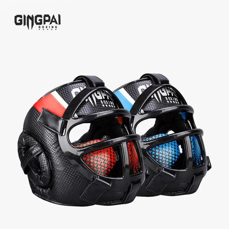 Hoofdbescherming met gezichtsmasker voor vechtsporten, rood-blauw, ideaal voor kinderen & volwassenen, vooraanzicht