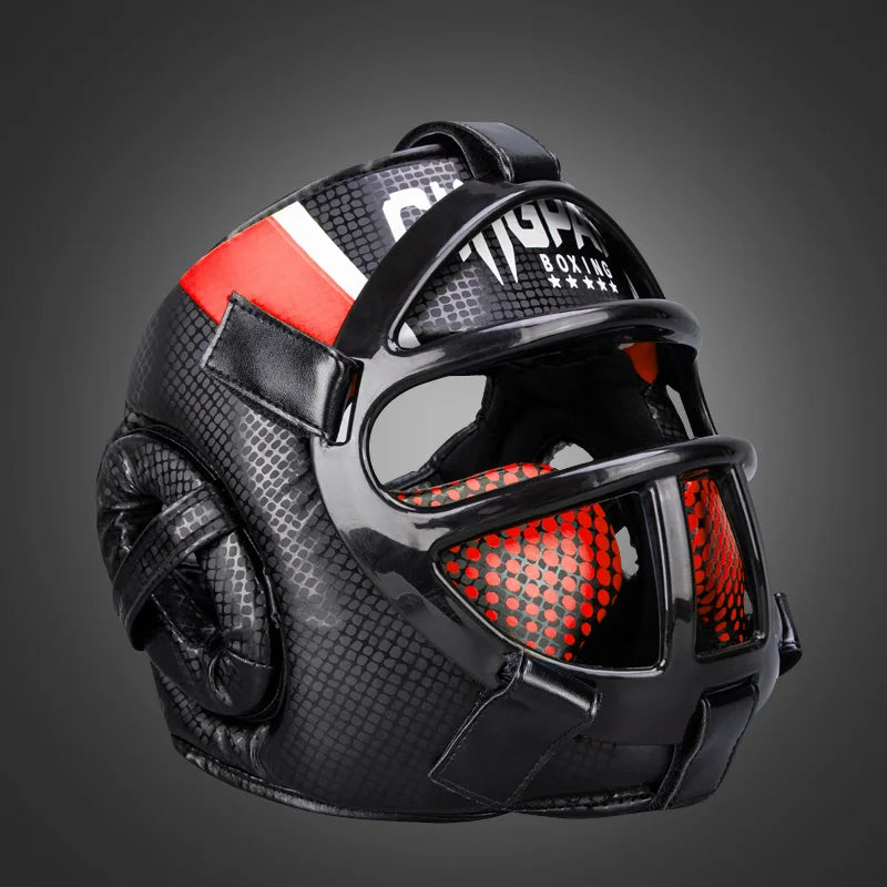 Hoofdbescherming met gezichtsmasker voor vechtsporten, rood-blauw, ideaal voor kinderen & volwassenen, vooraanzicht