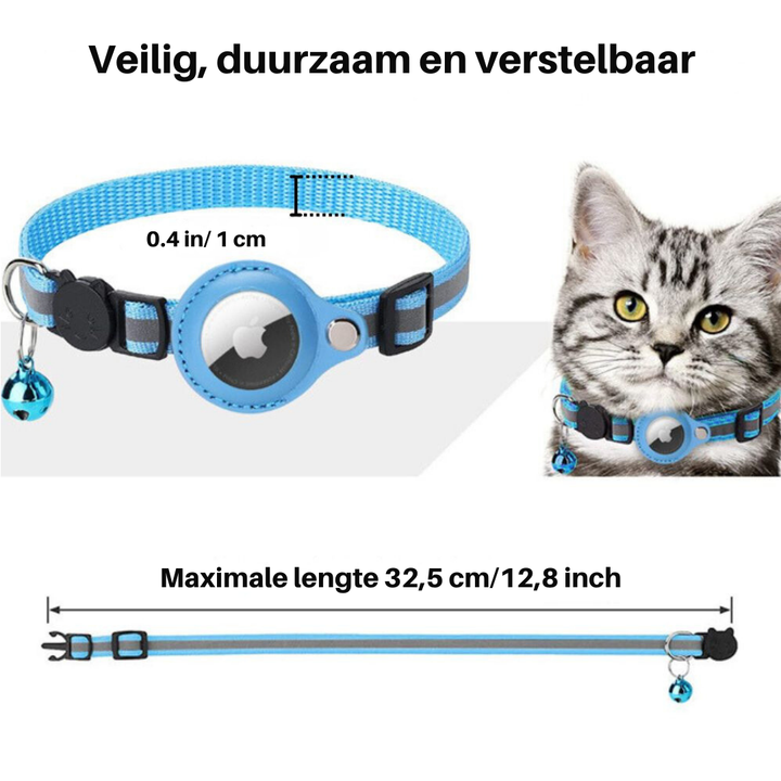 Kattenhalsbandje Milo met veilige sluiting, reflectie en optionele GPS tracker.