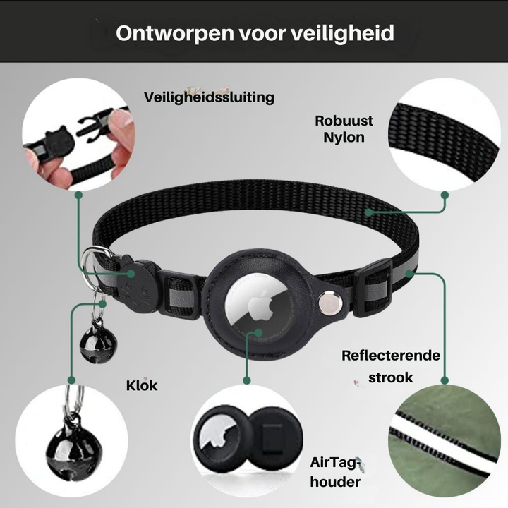 Kattenhalsbandje met geïntegreerde GPS tracker, veiligheid en vindbaarheid.