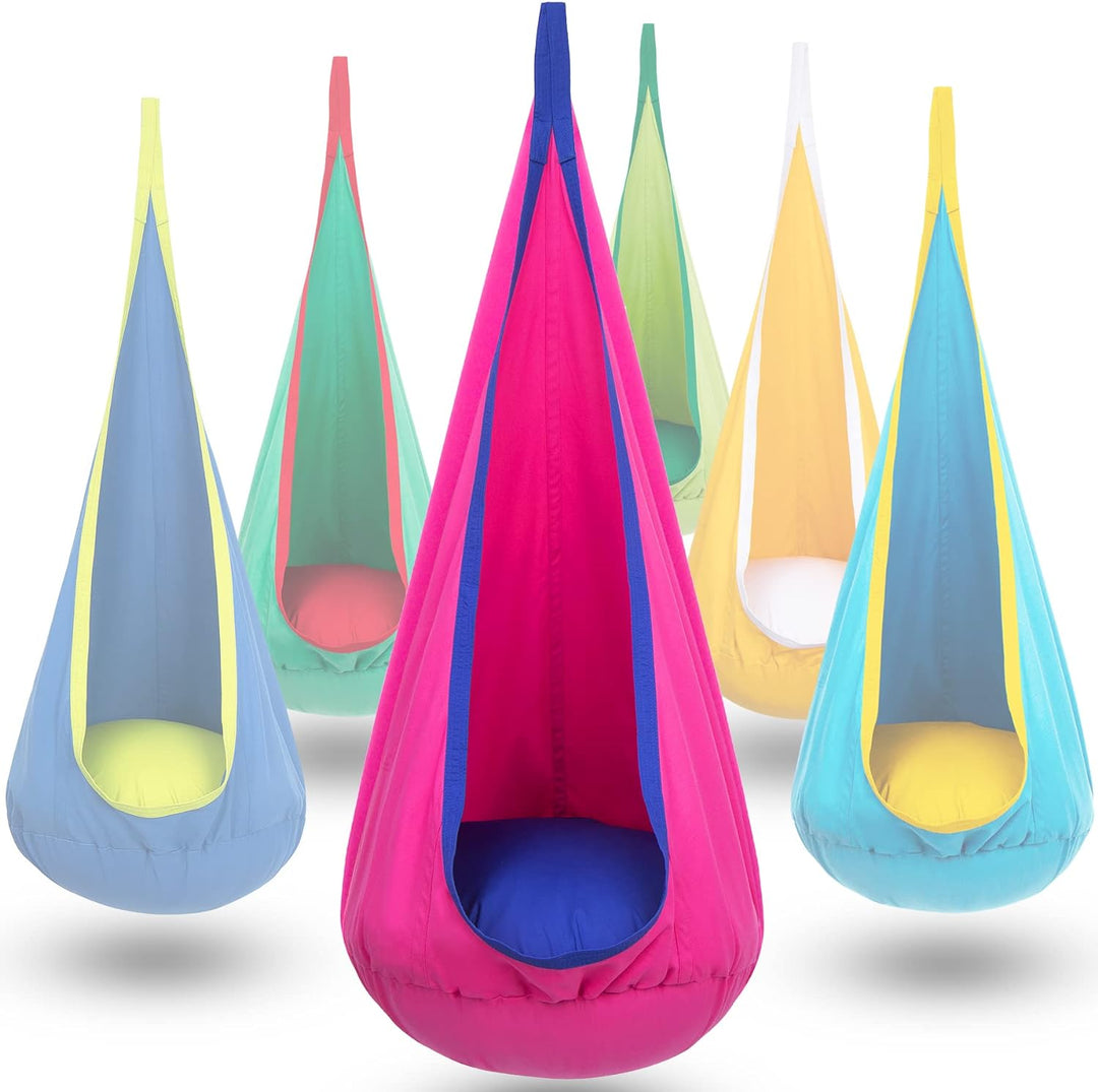 Hangstoel voor kinderen in de tuin, Blauw/Groen, van stevig materiaal met opblaasbaar kussen, ideaal voor binnen en buiten