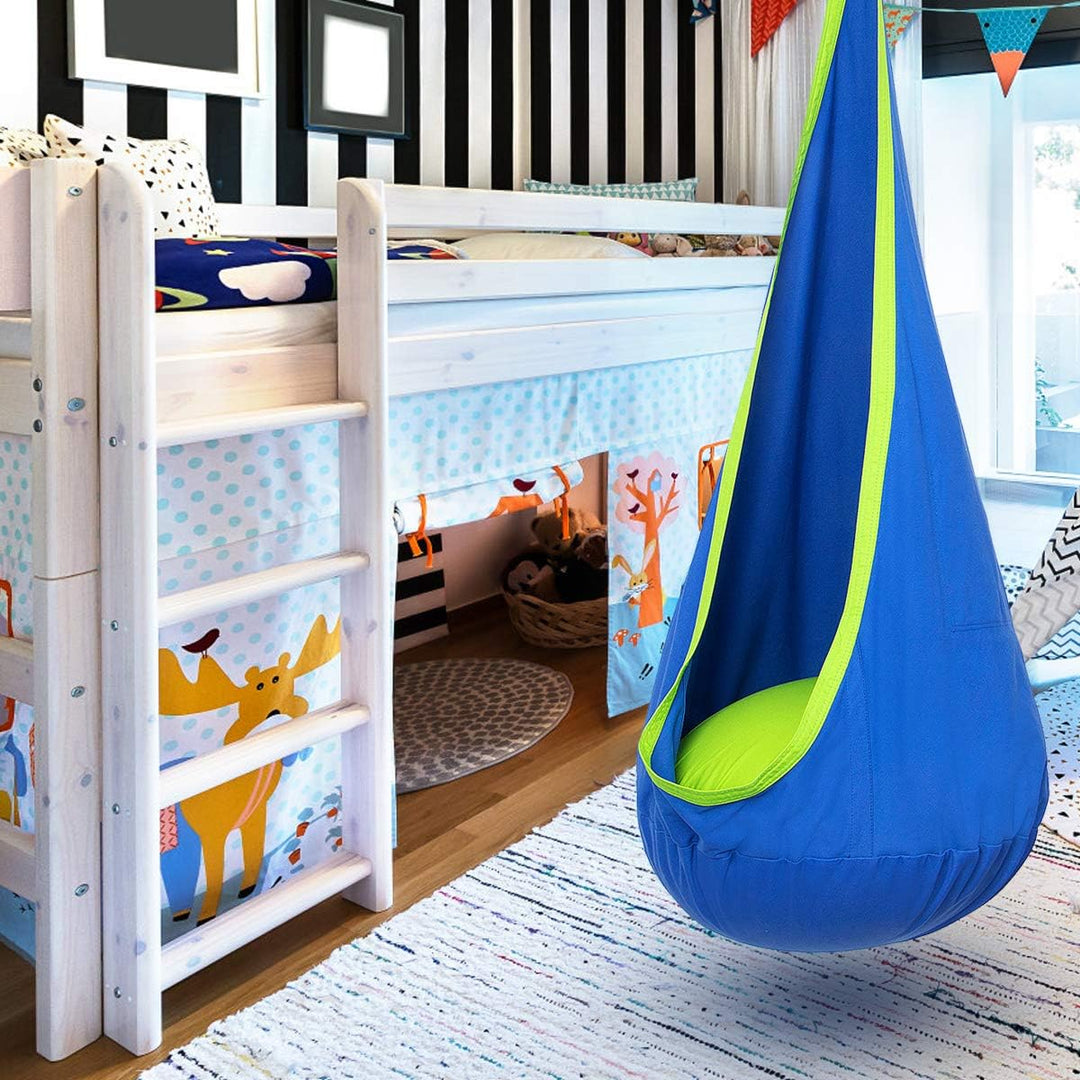 Hangstoel voor kinderen in de tuin, Blauw/Groen, van stevig materiaal met opblaasbaar kussen, ideaal voor binnen en buiten