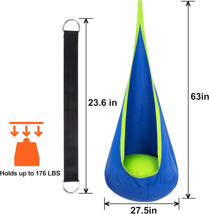Hangstoel voor kinderen in de tuin, Blauw/Groen, van stevig materiaal met opblaasbaar kussen, ideaal voor binnen en buiten