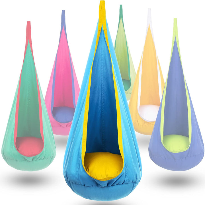 Hangstoel voor kinderen in de tuin, Blauw/Groen, van stevig materiaal met opblaasbaar kussen, ideaal voor binnen en buiten