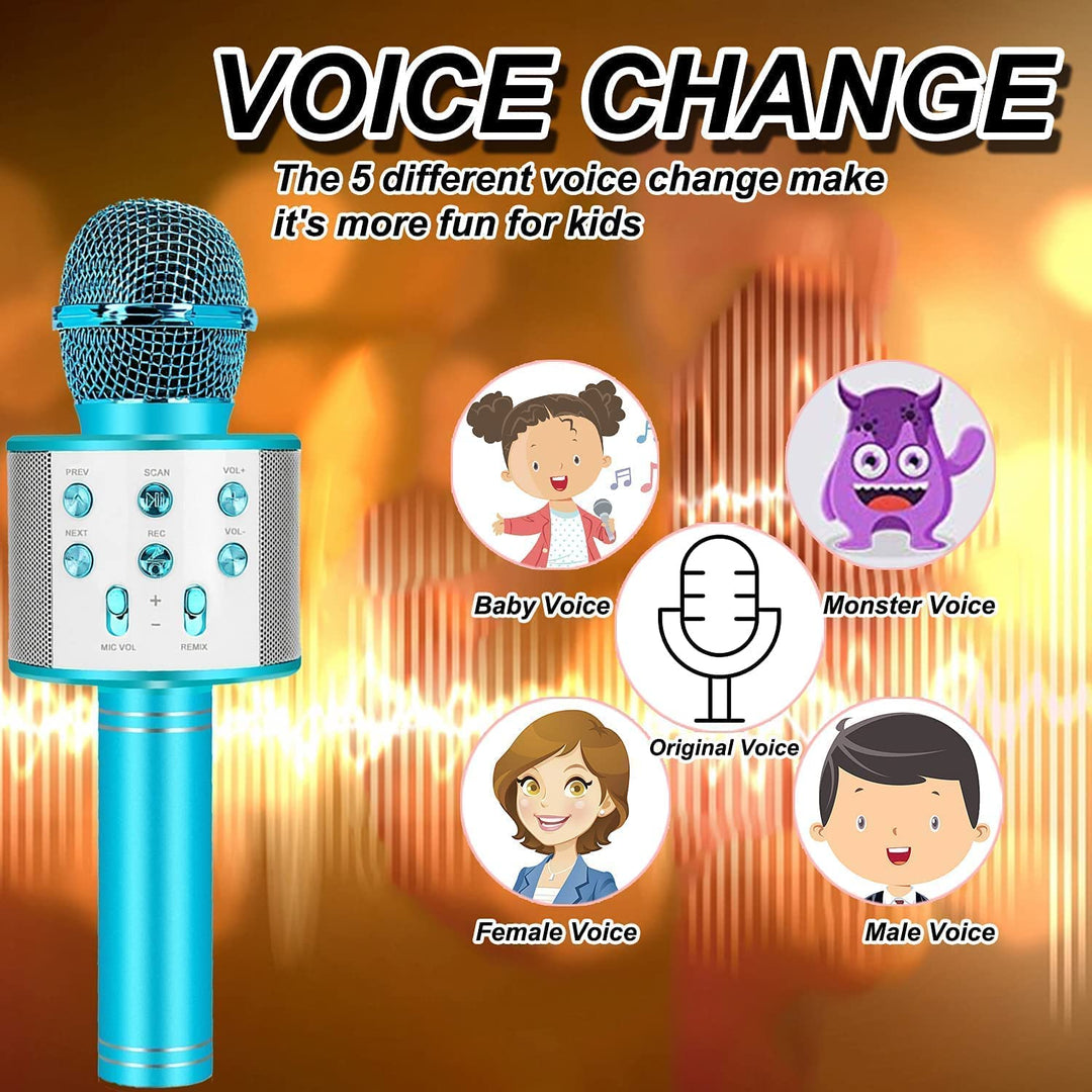 Draagbare karaoke microfoon voor kinderen in levendige kleuren, met Bluetooth, ideaal voor leuke karaokefeestjes en entertainment.