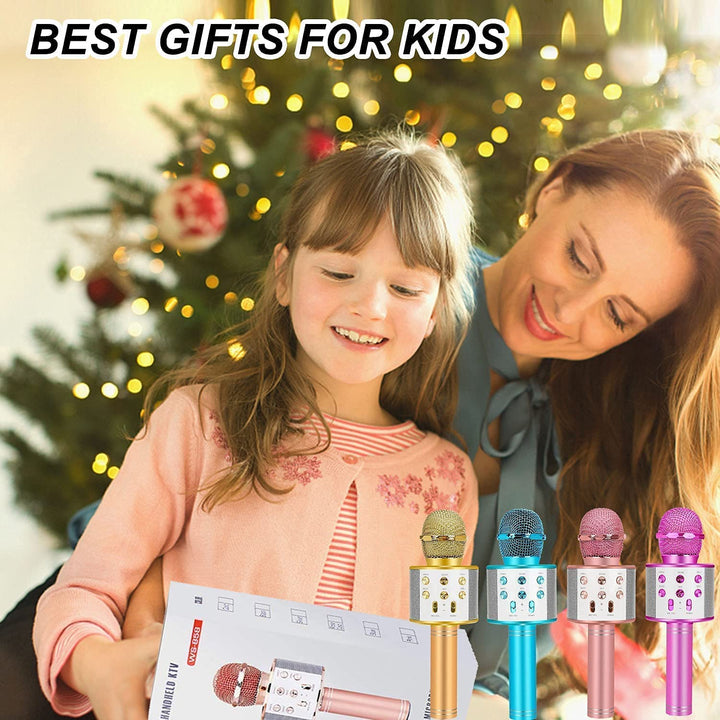 Draagbare karaoke microfoon voor kinderen in levendige kleuren, met Bluetooth, ideaal voor leuke karaokefeestjes en entertainment.