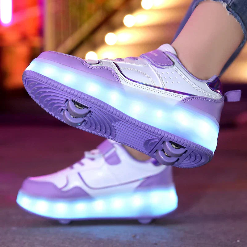 Comfortabele orthopedische kindersneakers met geïntegreerde wielen en LED-verlichting voor plezier.