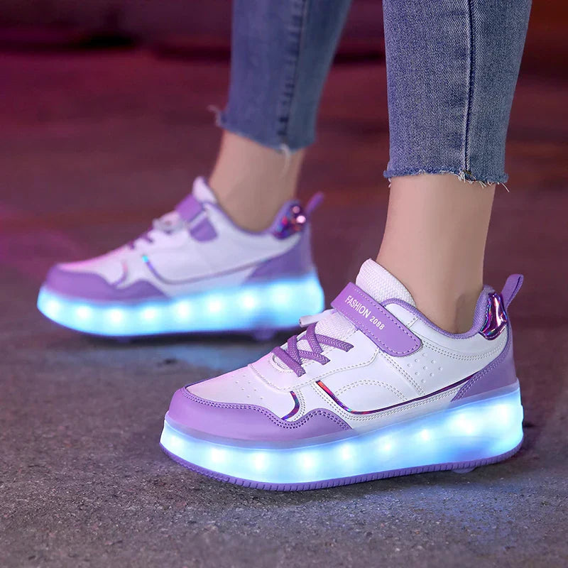 Levendige LED rolschoenen voor jongens en meisjes, verlicht in de duisternis. De ideale cadeauschoen.