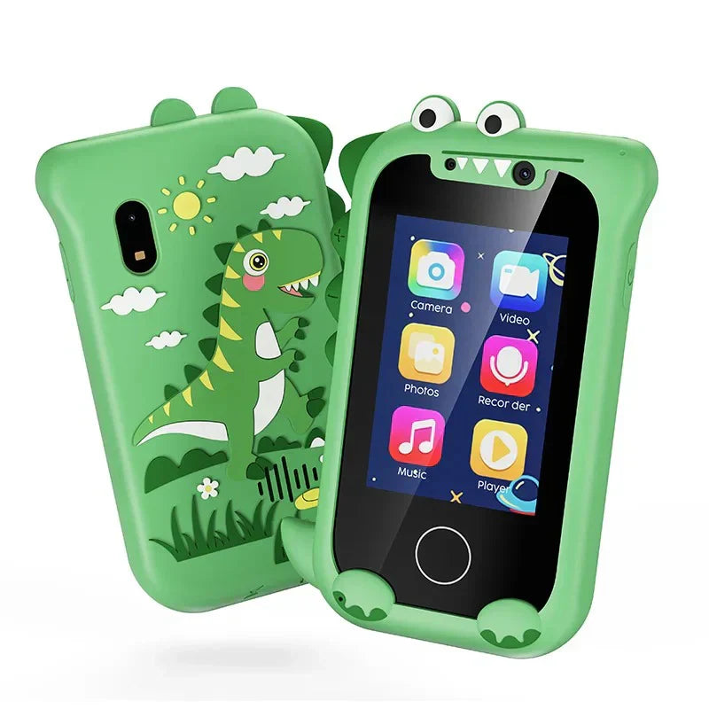 Educatieve smartphone voor kinderen met kleurrijk touchscreen, camera en muziek, robuust design, ideaal voor leren en spelen.