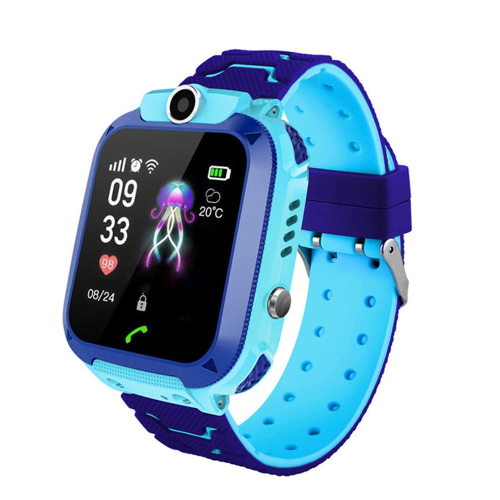 Blauwe kinder smartwatch met SOS-functie, GPS en camera. Stevig jongens horloge voor veiligheid en avontuur.