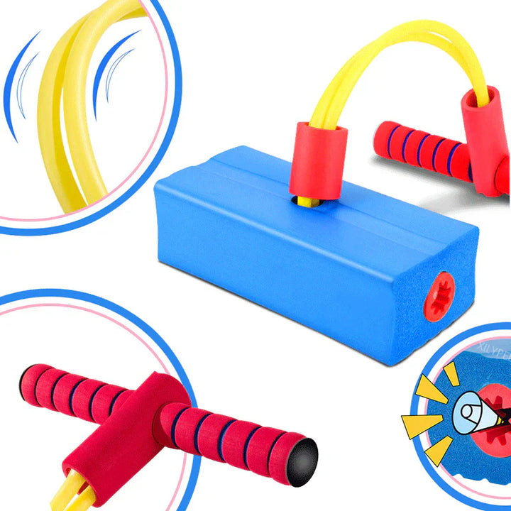 Assortiment kleurrijk BounceJoy kinder springspeelgoed: blauw, rood, groen. Urenlang springplezier & activiteit.