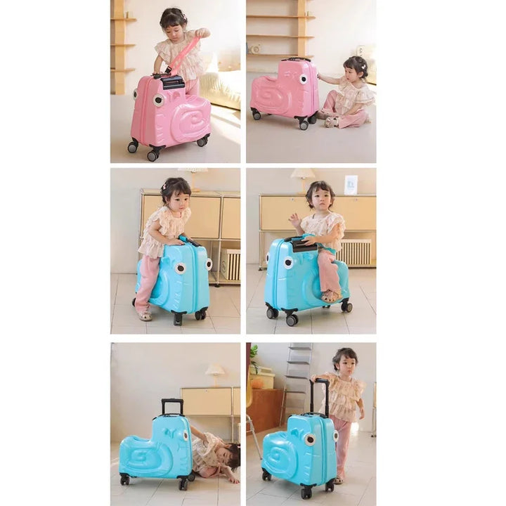 Kleine reizigers navigeren gemakkelijk door de luchthaven met deze kinderbagage met ingebouwde scooter.