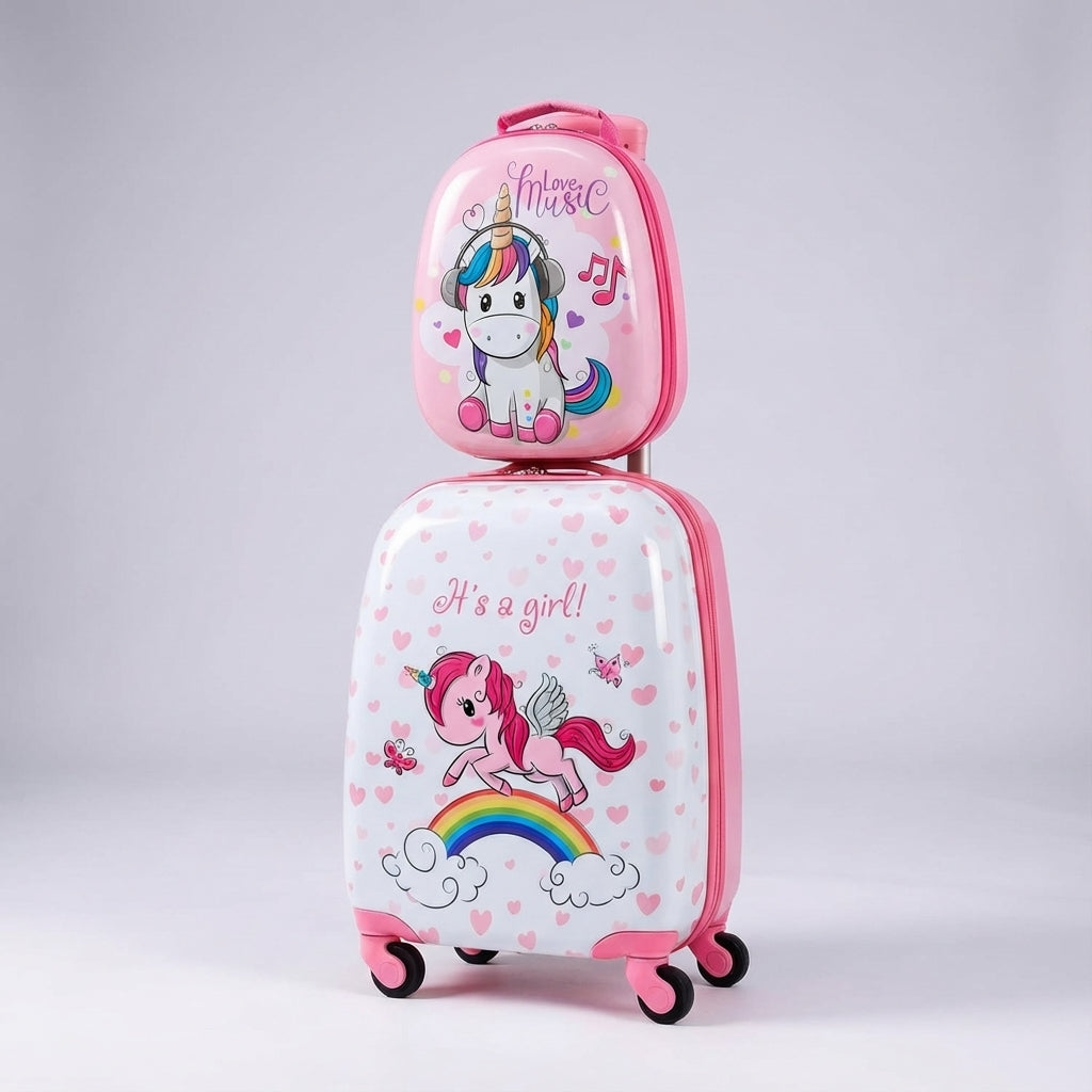 Kinderbagage: kleurrijke TinyTrek trolley en rugzak set voor jongens en meisjes, makkelijk voor vakanties.