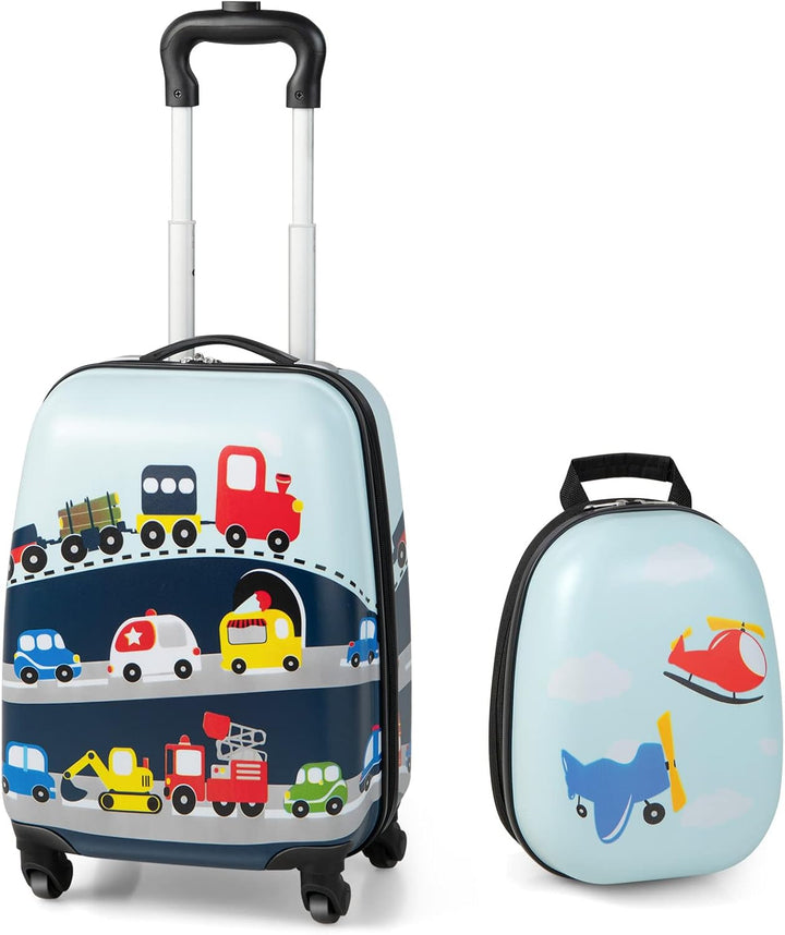 Kinderkoffer en rugzakset met helikopter design. Ideaal voor schoolreis of vakantie met 360° wielen.