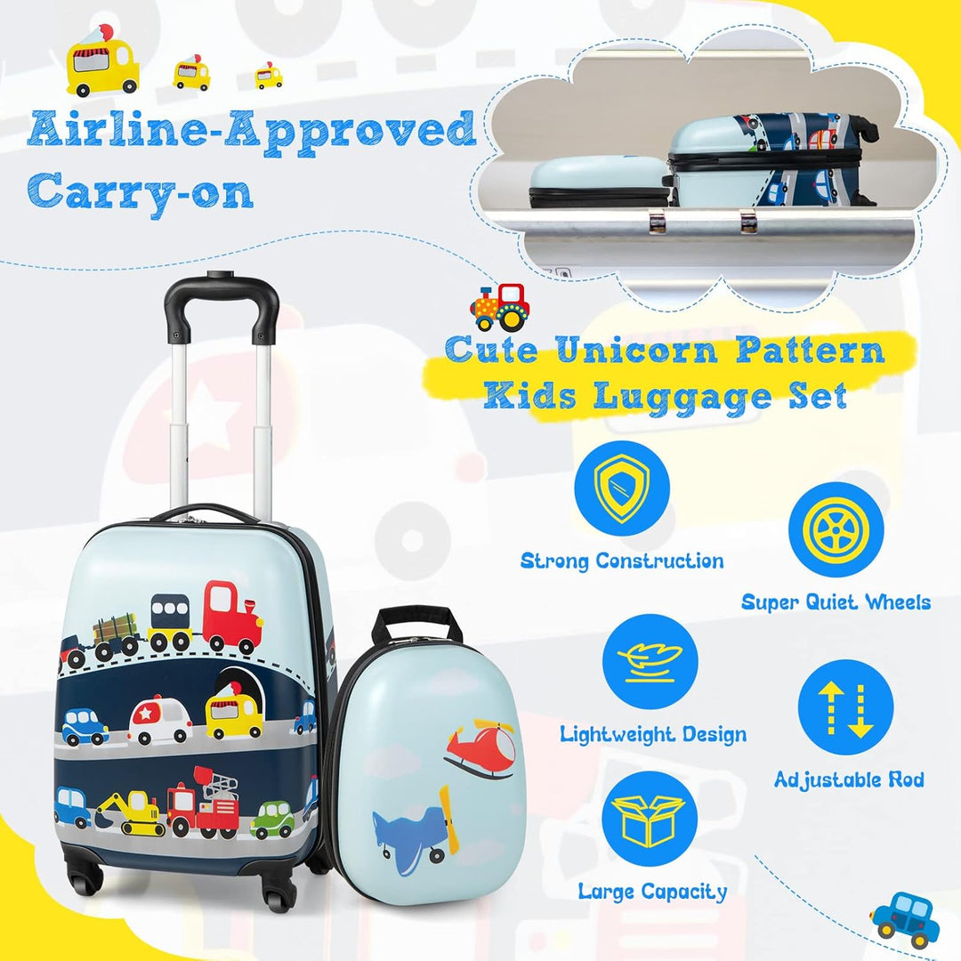 Leuke hard-shell kinderkoffer en rugzak set met helikopter. Complete bagage voor jongens en meisjes.