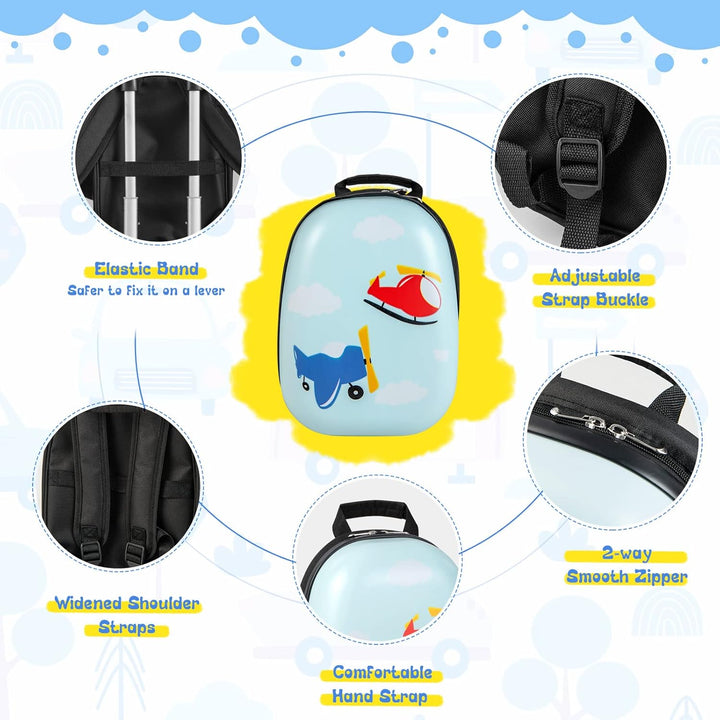 2-delige kinderkoffer en rugzakset met helikopter design. Praktische bagage met 360° wielen voor kind.