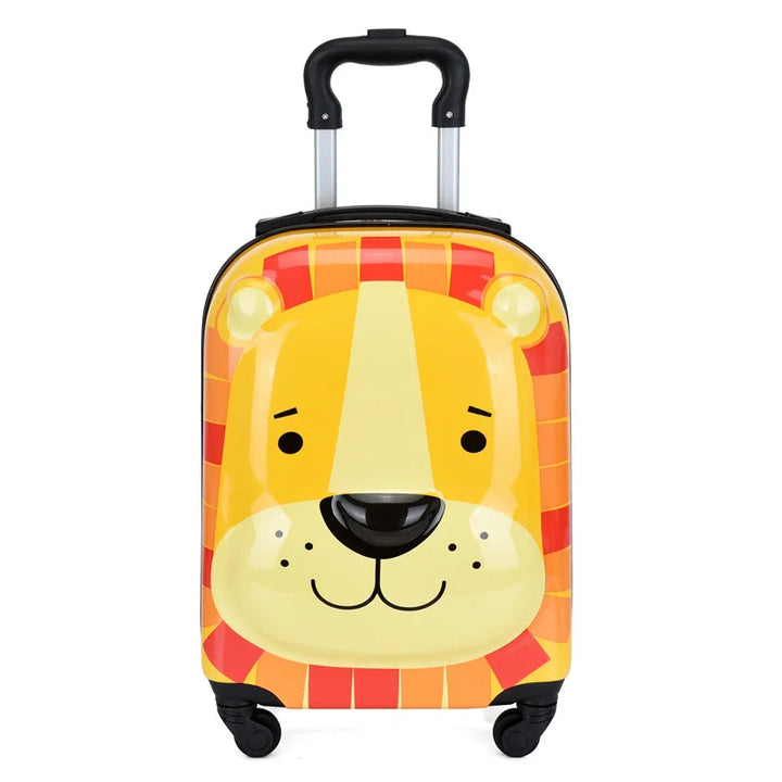 Cartoon-tier kinderkoffer Sydney. Vrolijke handbagage trolley, een duurzame reiskoffer voor jonge avonturiers.