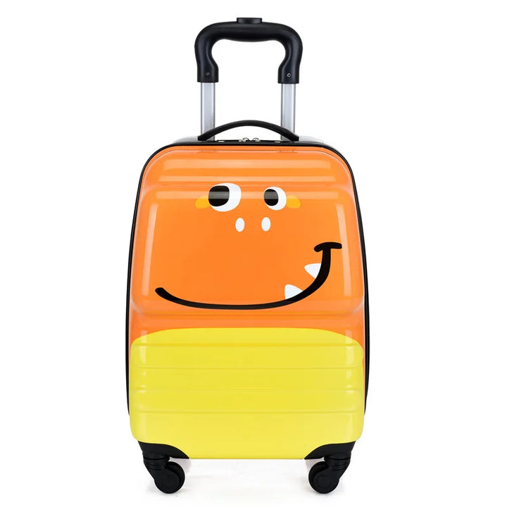 Kleurrijke dierenkoffer voor kinderen, een compacte en duurzame handbagage trolley met vrolijk design.