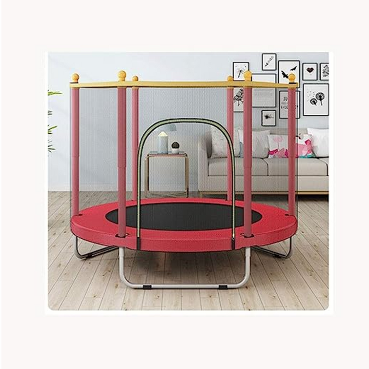 Kindertrampoline met veiligheidsnet in de tuin voor urenlang buitenspeelplezier. Ultiem springen!